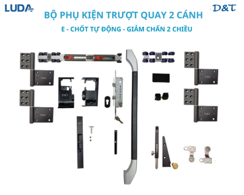 Bộ phụ kiện trượt quay 2 cánh E chốt tự động giảm chấn 2 chiều